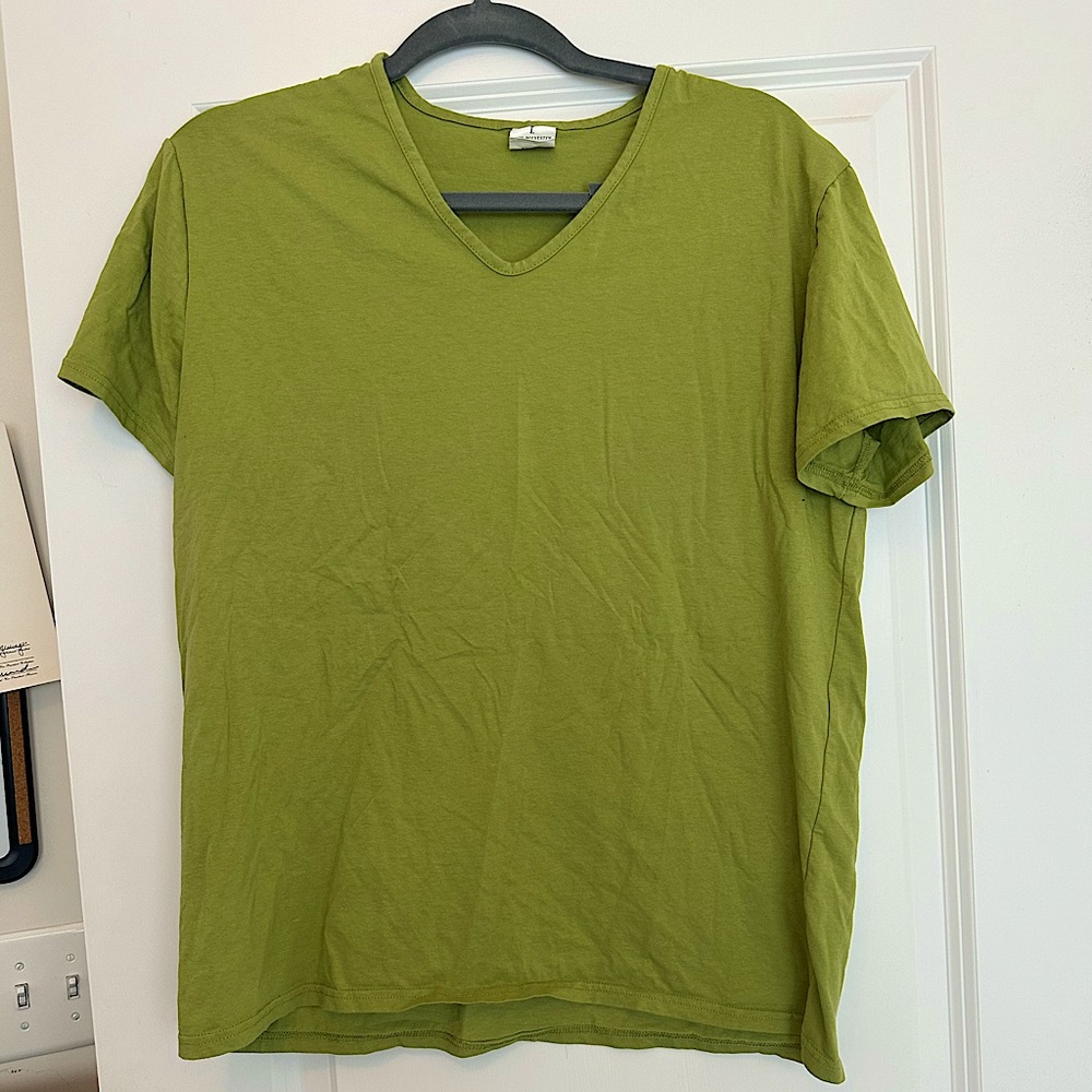 Men’s green v-neck short sleeved shirt. Worn ONCE.